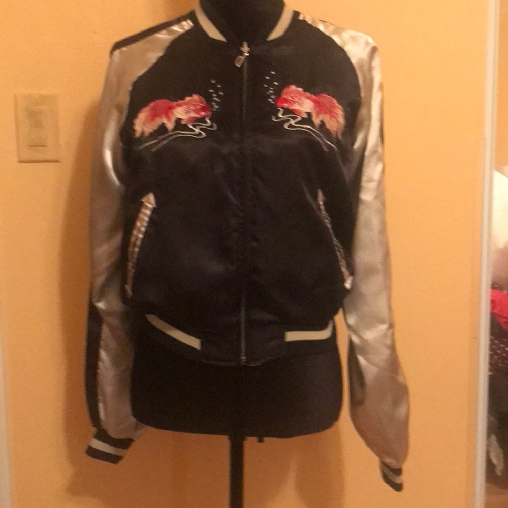 Bomber jacket with coy fish